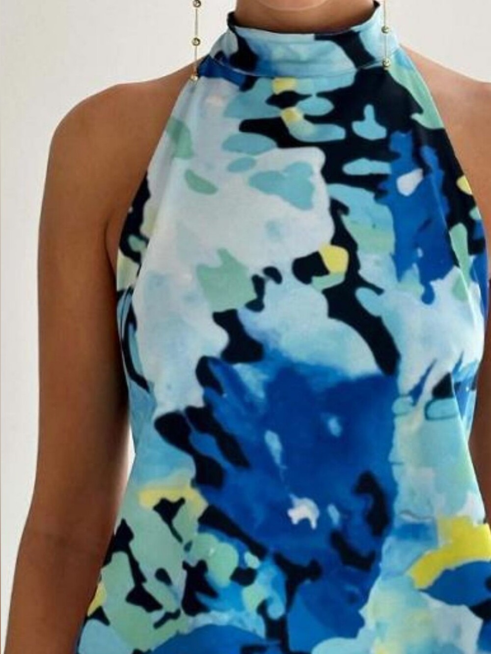 Sleeveless Halter Blue Abstract Print Tank Top - Picture 2 of 5